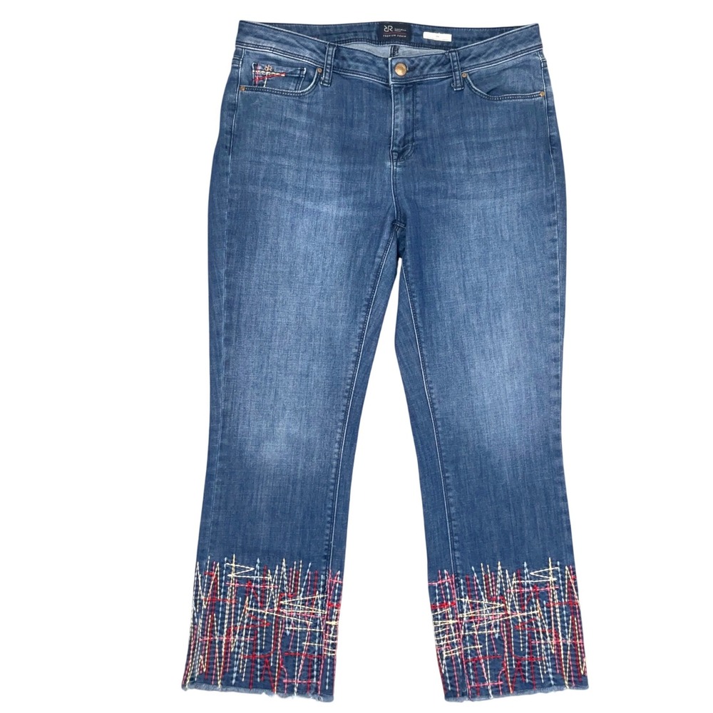 Raffaello Rossi Jeans Womens 32W 25.5L Blue Multi 220255 Slim Embroidery Boho